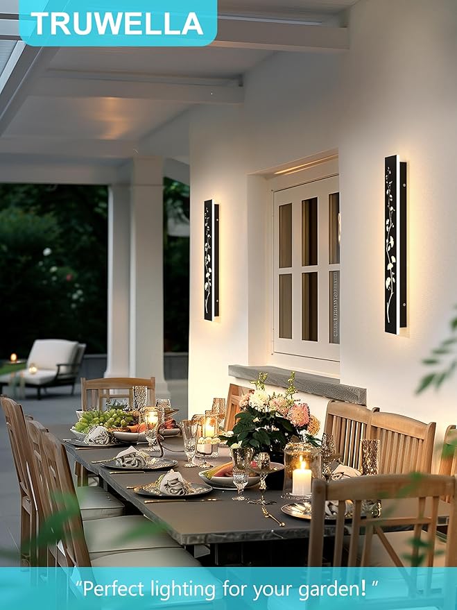 Modern Outdoor Wall Lights 31.5inch LED Long Wall Sconce 3000K Ginkgo Hollow Design Wall Mount Porch Lights 25W Exterior Lighting Fixtures for Patio Balcony Terrace Garden