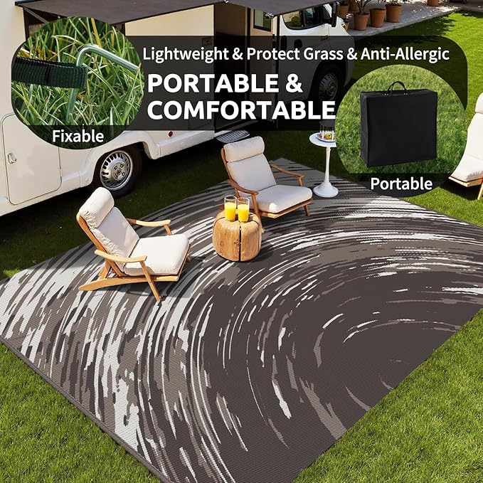 COCOER Modern Outdoor Rug 8x10 Reversible-Waterproof Outdoor Patio Rug-Quick Dry Outdoor Area Rugs Indoor Outdoor Rugs-Outside Rug Patio Decor for Porch Deck Balcony Backyard