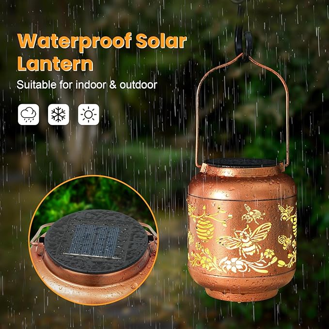 Gifts for Mothers Day Women Mom Grandma Solar Lantern Outdoor Waterproof Bee Garden Decor Hanging Solar Lights Yard Decorations Outdoor, Birthday Gifts for Mom, Backyard, Patio, Porch