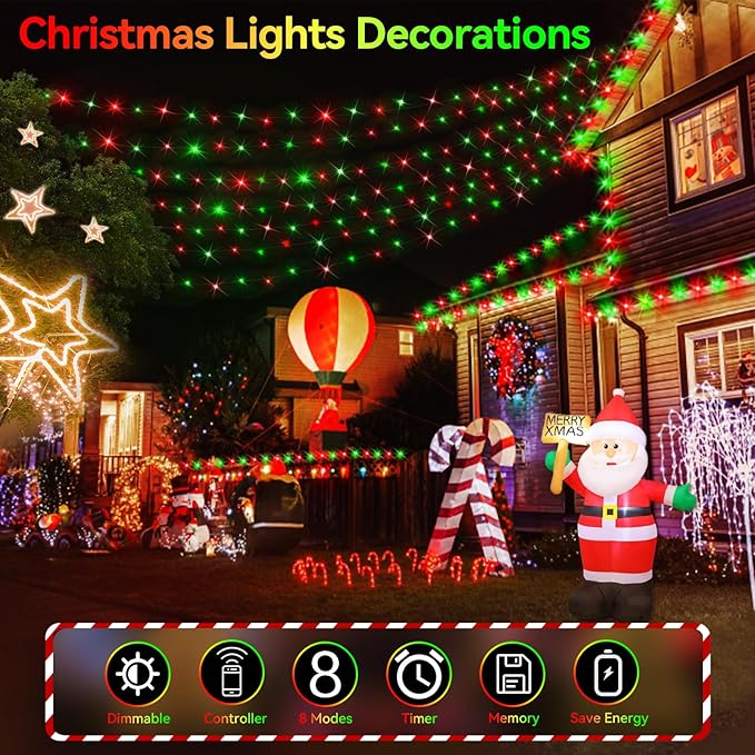 Hezbjiti 2 Pack 1000 LED 403 FT Christmas String Lights Outdoor, 8 Lighting Modes IP44 Waterproof Fairy Lights with Timer and Dimmable Function for Party Tree Decorations (Red+Green, Clear Wire)