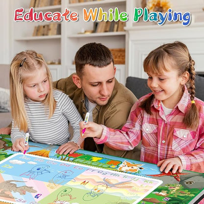 60×40 Inches Water Doodle Mat Kids Mess Free Coloring for Toddlers 3 4 5 6 7 8 9 Years, Large Doodle Mat with 4 Magical Water Color Pens 0-9 Number Template Educational Toys