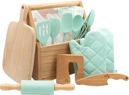 WeeSprout Little Chef Kids Cooking & Baking Set, 14 Piece Cooking Set with Real Kitchen Tools & Kids Apron, Baking Gift for Girls, Boys & Junior Chefs, Food Grade Materials, Choice of Colors