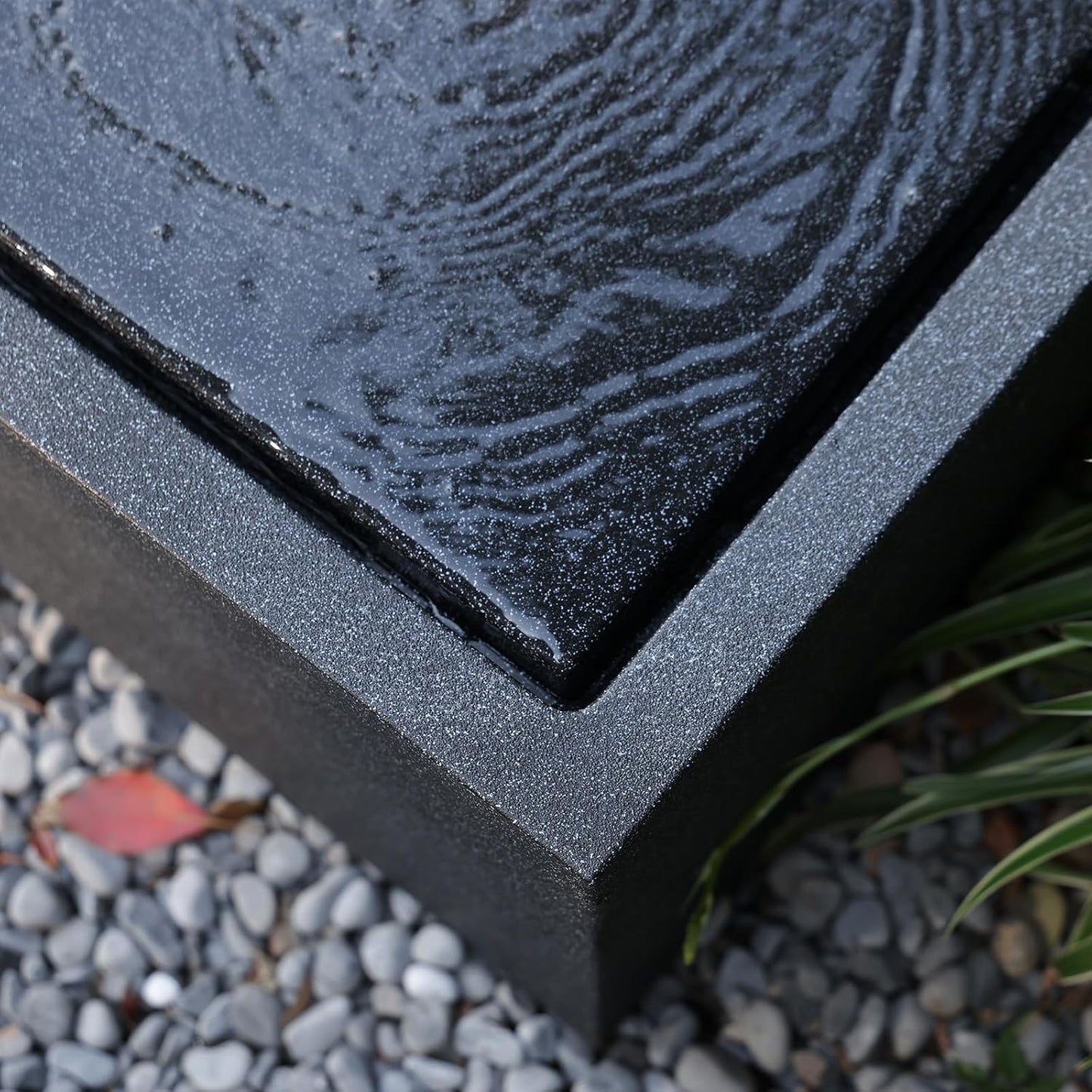 12.79” H Outdoor Water Fountain Made with Eco-Friendly Recyclable Materials, Polyethylene Square Bubbler Outdoor Fountain, Garden Decor with LED Light for Patio, Porch, Backyard