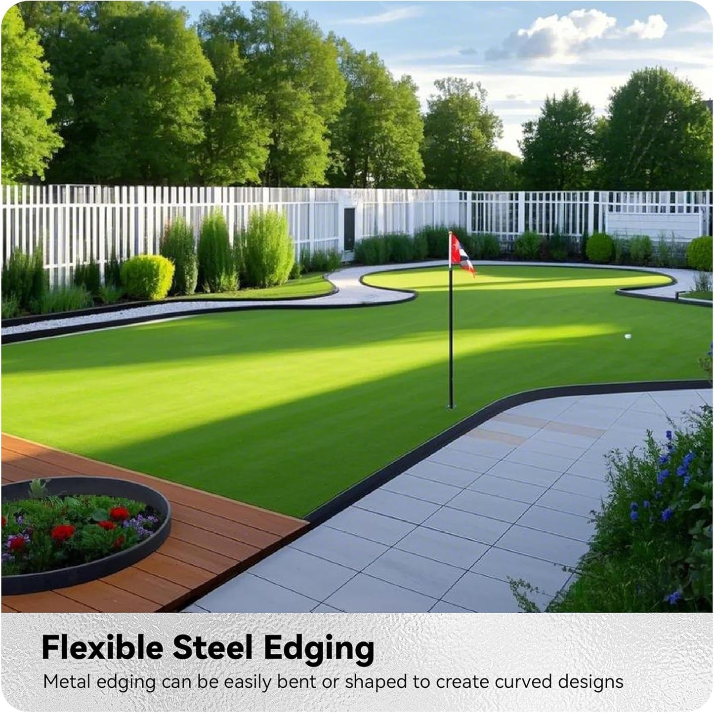Worth Galvanized Steel Landscape Edging 8" x25' Metal Garden Edging Roll Flexible Bender Border with 8Pcs Stakes for Lawn, Flower Bed Edges, Black