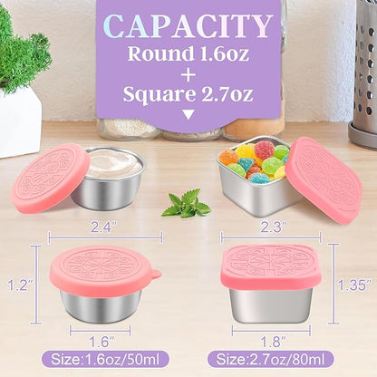 6 PCS Salad Dressing Container to Go,Handy Leakproof Stainless Steel Meal Prep Containers Reusable,Sauce Containers for Lunch Box, Picnics, Travel, Office and Kitchen Storage-1.6oz+2.7oz
