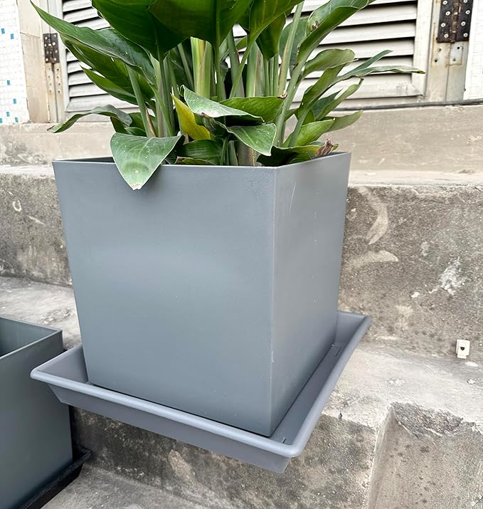 Square Plant Saucer 18 Inch 2 Pack, Large Plant Trays for Pots Heavy Duty Gray Plastic Plant Saucers for Indoors Outdoors, Flower Pot Plant Drip Trays No Holes Plant Lover Gardening Gifts