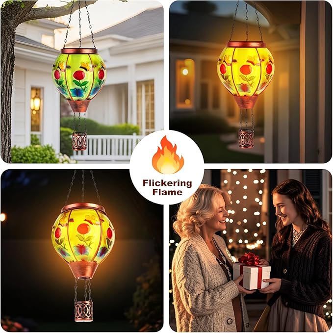 Butterfly Solar Hot Air Balloon Lantern,Outdoor Decor with Flame Lights Waterproof, Hanging for Garden Yard Lawn Patio, Unique Gifts for Women Mom Grandma Gardener for Mother'Day Christmas