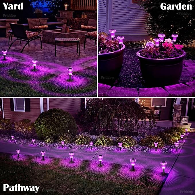 Solar Lights Outdoor Pathway Lights 8 Pack LED Waterproof Purple Mushroom Shape for Garden Driveway Walkway Landscape Path Lawn Yard Decor