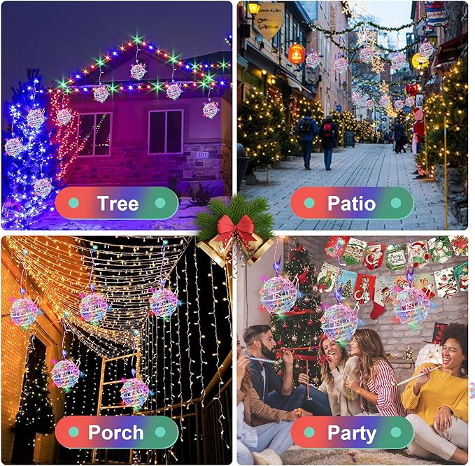 Christmas String Lights Outdoors,4 Pack 7.87" Sphere Lights,Ball Tree Garden Globe Lights for Home, Party, Christmas, Porch Patio,Wedding, Garden,Tree Decoration with Plug
