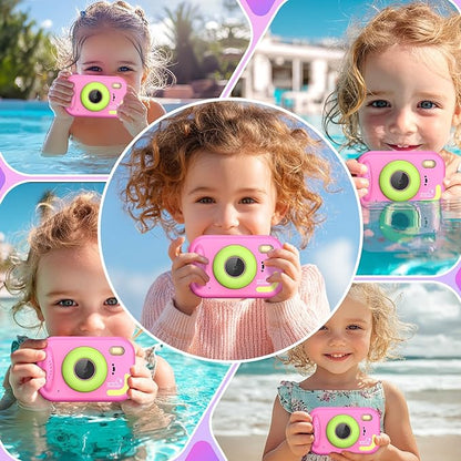 Kids Camera Waterproof IP68, 1080P HD Underwater Camera for Kids Ages 3-12 with Toy-Grade ABS Plastic, Kids Digital Camera for Children Outdoor Swimming Snorkeling Birthday Gift, Rose Red