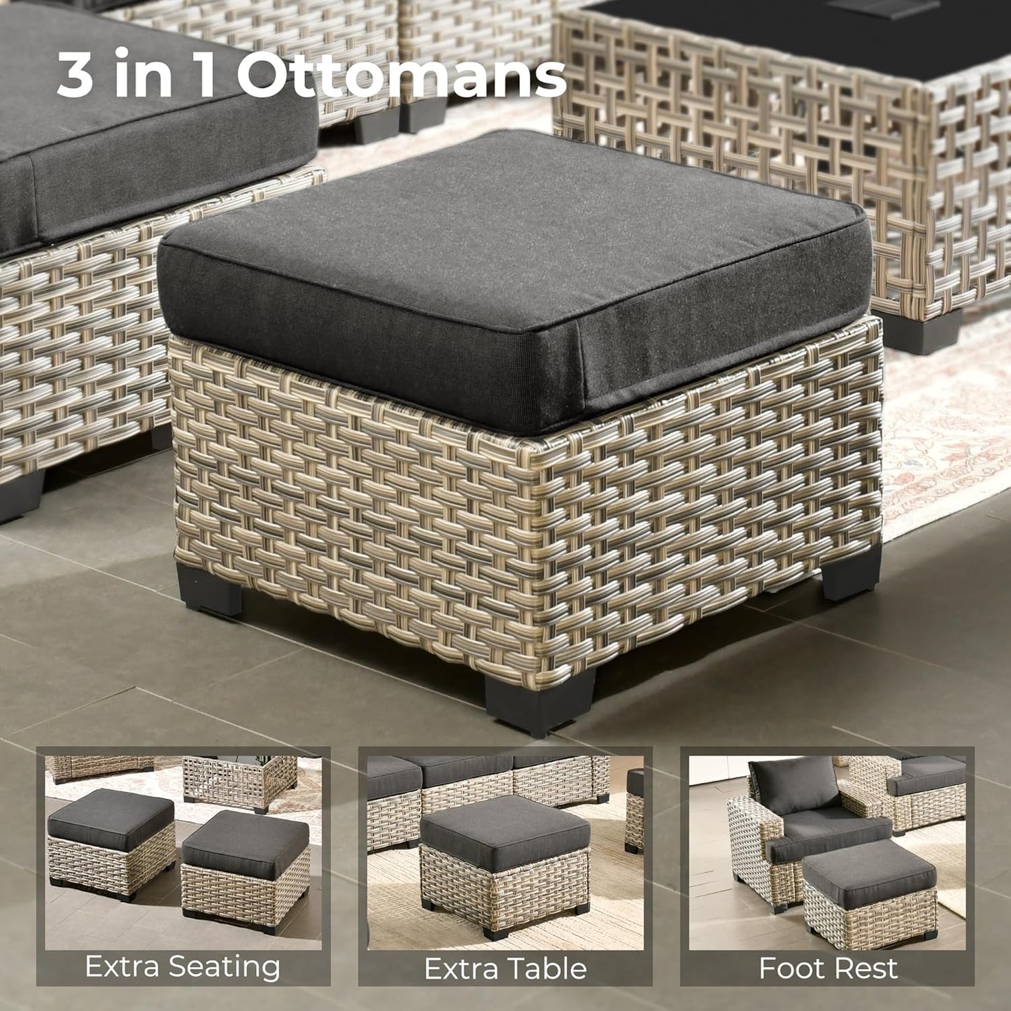 HOOOWOOO Outdoor Sectional Patio Furniture Set,7 Pieces Wicker Conversation Sets,Extra Deep Out Door Sofa Outside Furniture Couch with Ottoman,Black