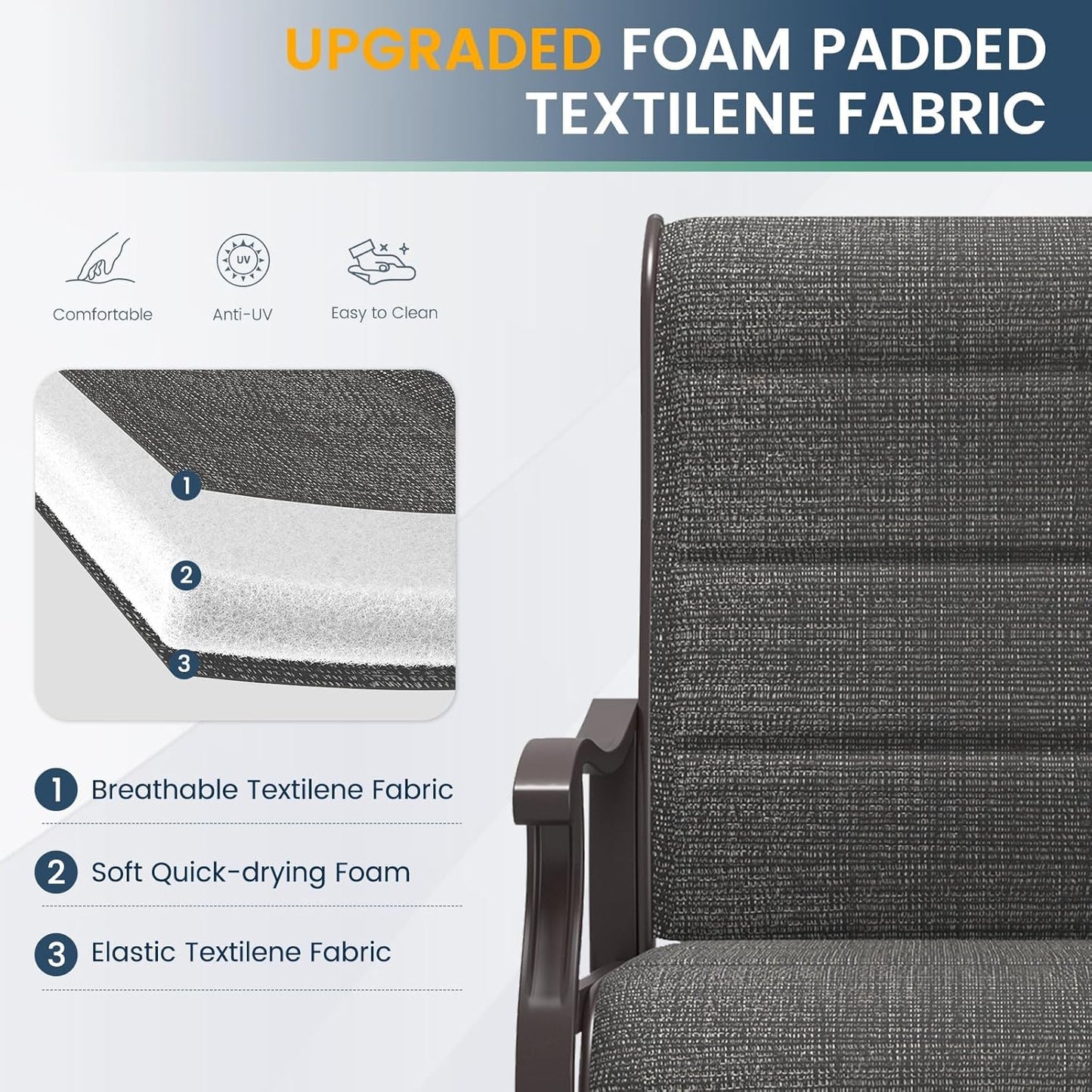 Amopatio Padded Patio Swivel Chairs Set of 6, Outdoor Dining Chairs with Ultra Soft Textilene High Back Seat & Metal Rocker Frame, for Backyard Deck Lawn Garden, Dark Grey