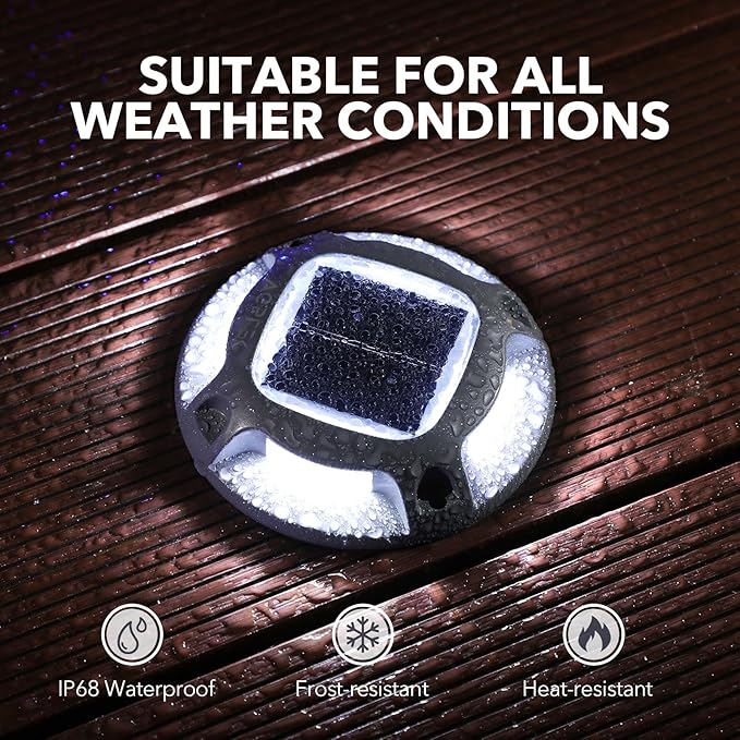 AGPTEK Solar Driveway Lights Outdoor 8 Pack, 2 Color Modes LED Deck Dock Marine Waterproof Security Marker Lights for Step Sidewalk Stair Garden Pathway Walkway Yard(Blue Light/Cool White)