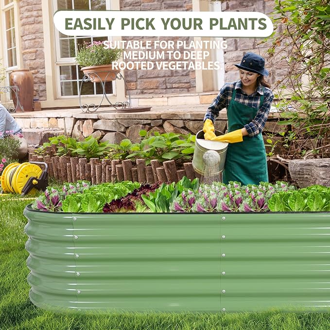 Galvanized Raised Garden Bed Outdoor- Raised Beds for Gardening| Metal Planter Box, Steel Raised Garden Bed Kit with Safety Edging and Gloves for Vegetables, Flower, Herbs (6x2x1.4FT, Green)