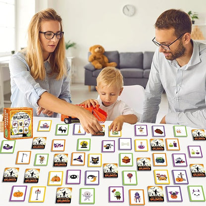 gisgfim 50 Pairs Memory Matching Game Happy Halloween Concentration Memory Games Card for Kids Educational Ages 3-8 A Fun & Fast Halloween Theme Matching Games