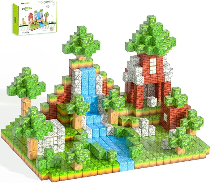 Magnetic Blocks - 157PCS Magnetic Building Blocks Set, 1 Inch Magnet Cubes Build Mine Forest World Stacking Toy for Kids, STEM Sensory Construction Toys, Christmas Birthday Gifts for Boys Girls Age 3+