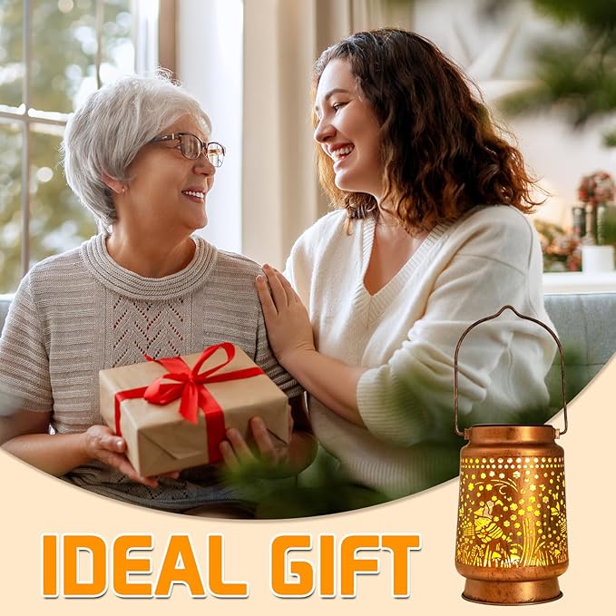 Solar Lanterns Outdoor Garden Decor, Gifts for Women, Mom, Grandma, Birthday, Thanksgiving, Decorative Waterproof Hanging Metal LED Light for Yard, Patio, Lawn, Landscape, Backyard (Gnomes)