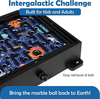 'STERLING Games Wooden Labyrinth Space Shuttle Theme Tilt Maze Game with Marble Ball and 60 Waypoints for 6 Years Up, 13.5" x 13" Board