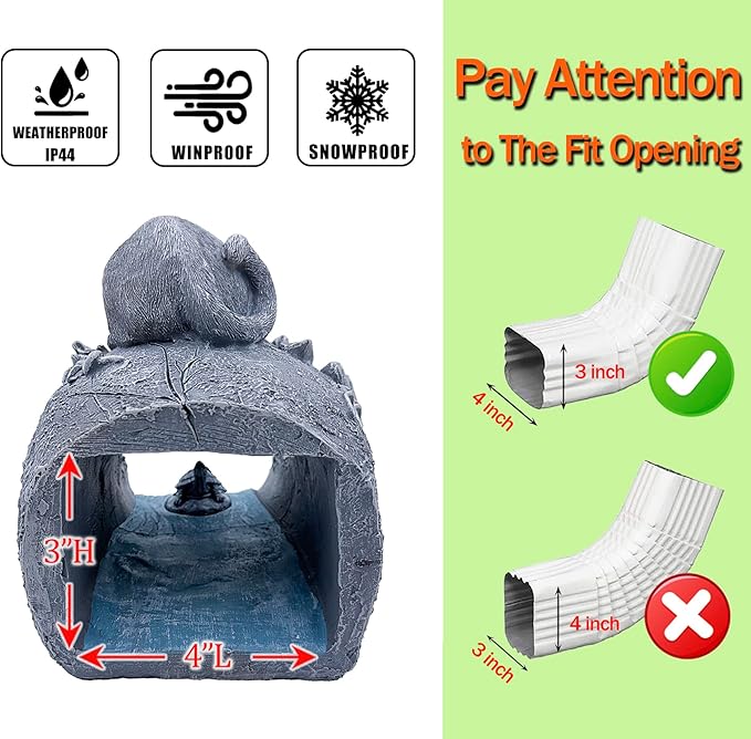 Teaeeno Cat Statues Decor Gutter Downspout Extension Decorative, Animal Statue Outdoor Decor, 3"×4" Rain Gutter Downspout Splash Block, Garden Splash Block Outdoor Sculpture, Rain Downspout Diverter