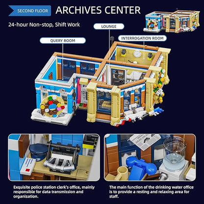 City Police Office Architecture Building Model Building Kit,MOC Street View House with 3 Levels Modular Building Blocks Model Set for Adults and Teens,Collectible Display Toy,2967 Pieces