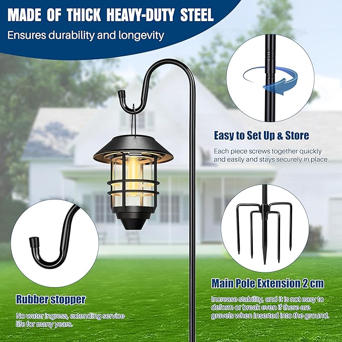 Ottsuls Shepherds Hooks with 5 Prongs Base for Outdoor - 92" Adjustable Bird Feeder Pole for Outside Hanging, Garden, Hummingbird Feeder, Plant Baskets, Solar Light Lanterns, Wedding Decor (1 Pack)
