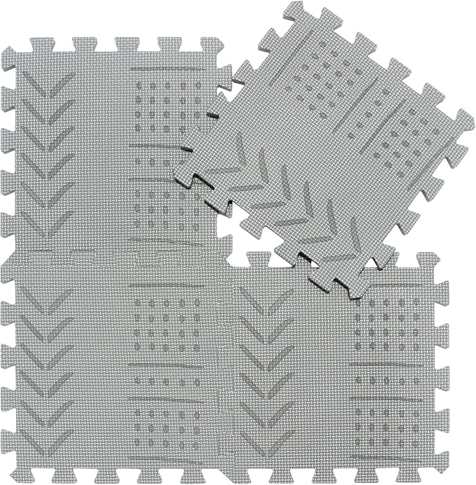 qqpp EVA 18 Tiles Baby Play Mat for Playing, Interlocking Foam Floor Mats for Tummy Time & Crawling, Puzzle Flooring Tiles with Laser Pattern for Kids. Gray. QL-91(L) b18N