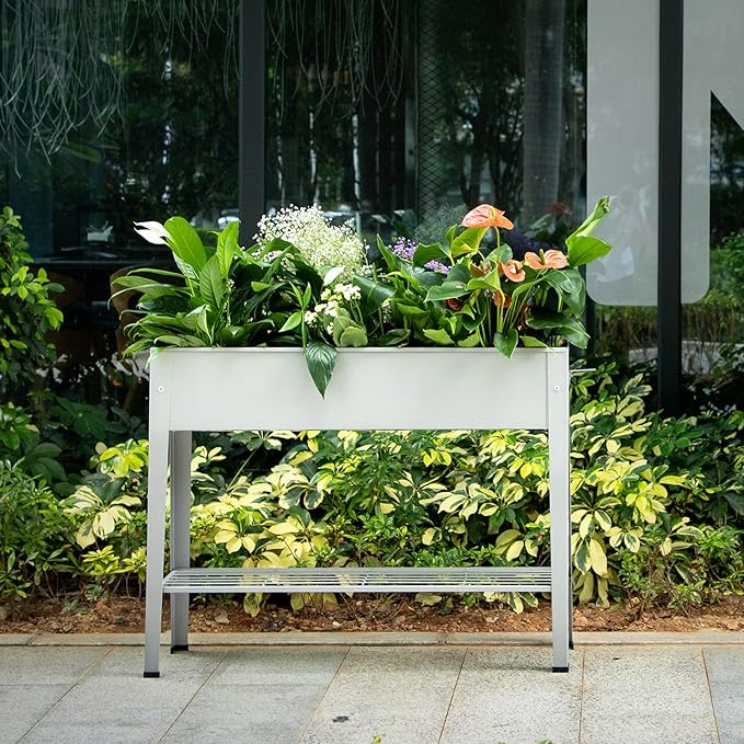 Raised Garden Bed, Garden Raised Planter Box with Legs, Galvanized Garden Planter for Herbs and Vegetables (40" Grey)