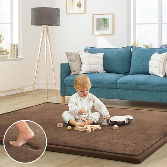 Baby Play Mat for Floor Tummy Time Mat Nursery Muscle Area Rug Playroom Rug Tatami 59"*71" Memory Foam 1.3" Thick Crawling For Babies,Toddlers, Infants, Kids,Floor,Coffee