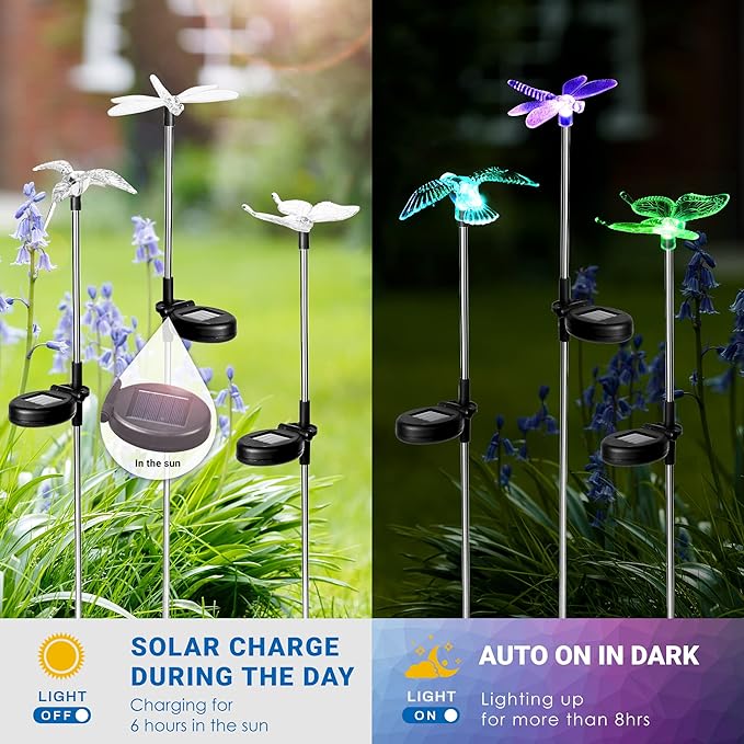 SOLPEX Solar Garden Lights, 6 Pack Solar Butterfly Lights Yard Decorations, Multi-Color Changing LED Solar Light Stakes, Solar Yard Lights for Garden, Patio & Lawn, Solar Bird Lights