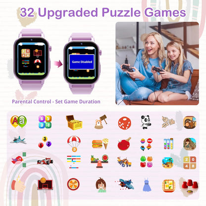 Kids Smart Watches Girls Gift for Age 5-12, Watch for Kids with 32 Games HD Touch Screen Video Camera Pedometer Music Player Flashlight 12/24 hr Toys for 5 6 7 8 9 Year Old Girl Birthday Gift