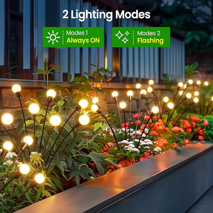 LETMY Solar Lights Outdoor, 4 Pack 32 LED Swaying Solar Garden Lights, Firefly Light for Outdoor Decorations, Garden Decor with Big Bulb & Larger Panel, Unique Gifts for Women, Gifts for Grandma