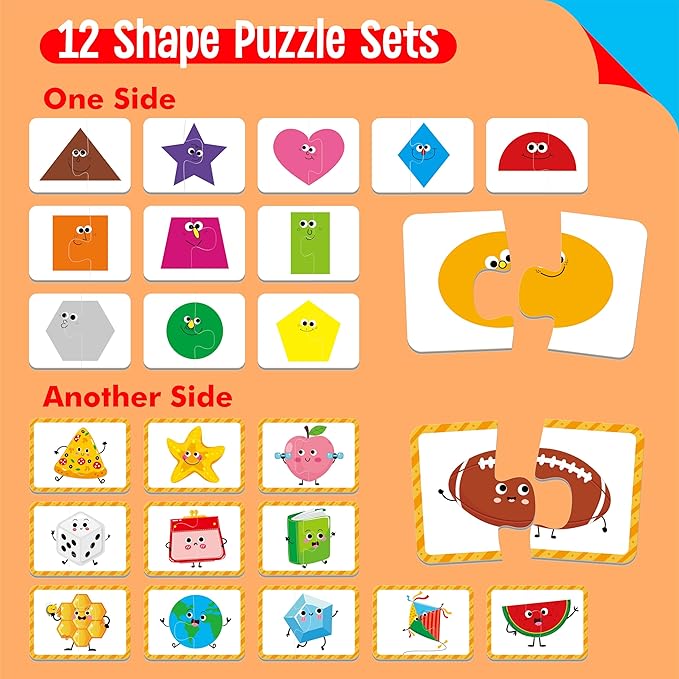 24 Set Color & Shape Puzzles, Self-Correcting Puzzle Matching Game Educational Hands-on Activities for Toddlers, Kindergarten, First Learning Learning Games Toys for 3 Years Old