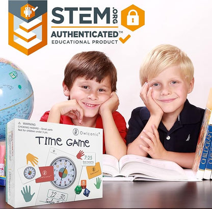 OWLCONIC Learning Time Game - 128 Piece Teaching Aid to Help Kids Learn Analog and Digital Time - Educational Resource Toy for Children - Kindergarten Homeschool Supplies