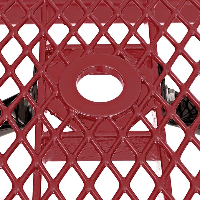 Global Industrial 8'L Rectangular Picnic Table, ADA Compliant, Expanded Metal, Red Thermoplastic Coating, Attached Benches, 1-1/2” Umbrella Pole Hole, Outdoor-Rated