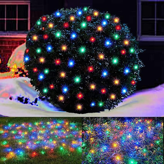 LED Christmas Net Lights Outdoor Christmas Decorations for Bushes,100LED 5ftx5ft Connectable Green Wire Net Christmas Lights for Outdoor indoor Yard Mesh Shrub Tree Decor ,UL Certified(Multicolor)