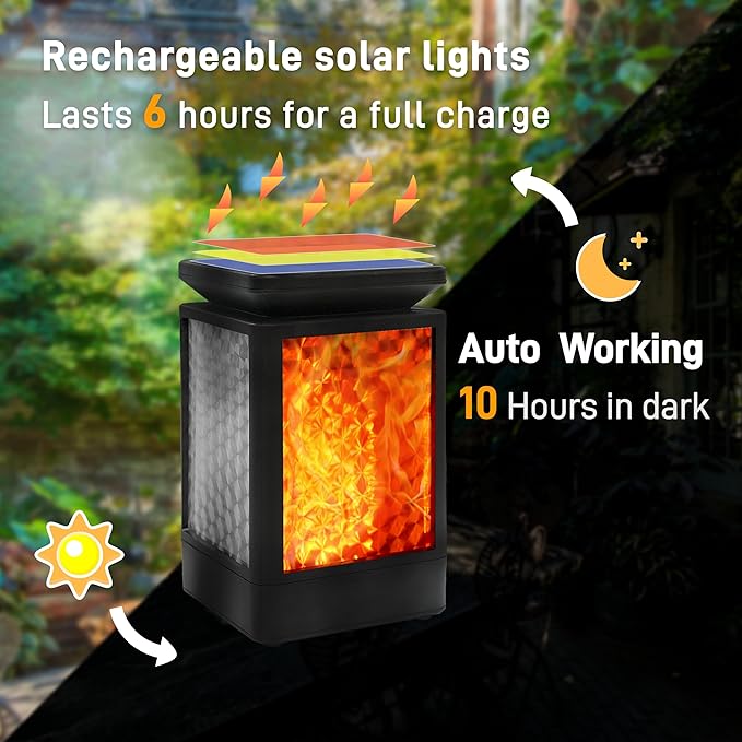 Solar Lanterns-Sunklly Hanging Solar Lights 3 Modes Changing & Fixed Waterproof Hanging Lanterns Outdoor Dancing Flicking Flame Decoration for Garden Patio Yard Pathway (2 Pack New Flame)