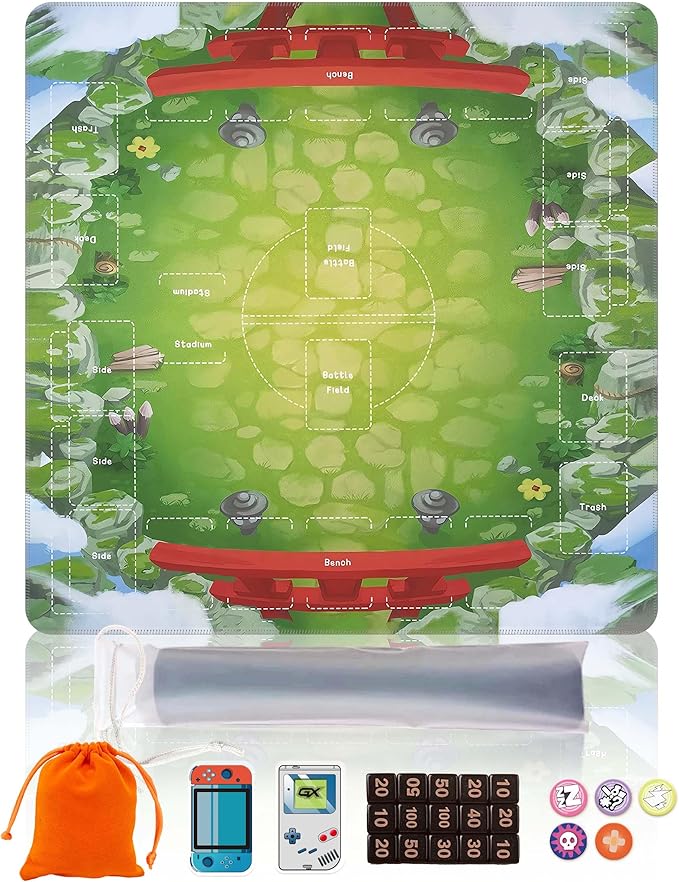Premium PTCG playmat Set - 24x24 for Pokemon mat with 22 Damage counters and Storage Bag - Ideal for PTCG Board Game and TCG Play(Style1)