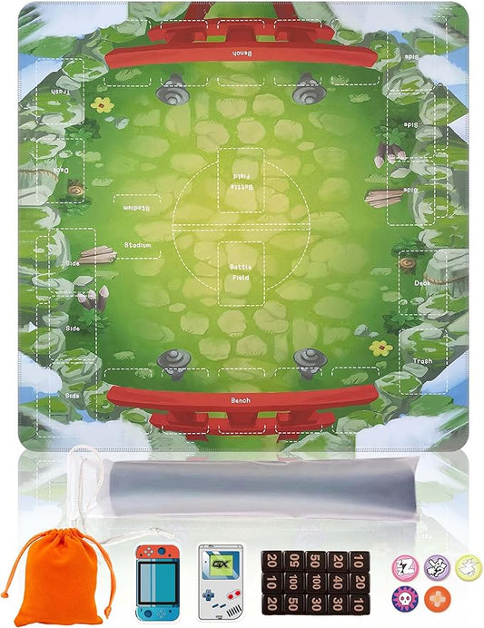 Premium PTCG playmat Set - 24x24 for Pokemon mat with 22 Damage counters and Storage Bag - Ideal for PTCG Board Game and TCG Play(Style1)