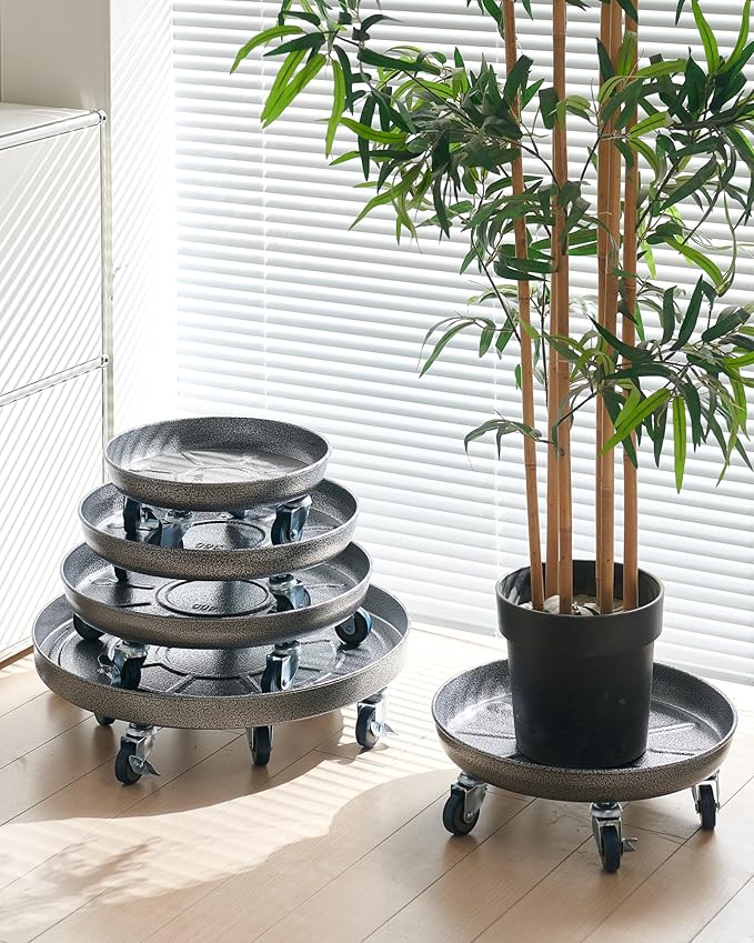 Heavy Duty Plant Caddy with Wheels 20 Inch, 360° Caster, Outdoor Rolling Plant Dolly That is Not Easily Rusted, Indoor Metal Plant Cart with Rollers, Plant Pot Trolley, Silver 3 Pack