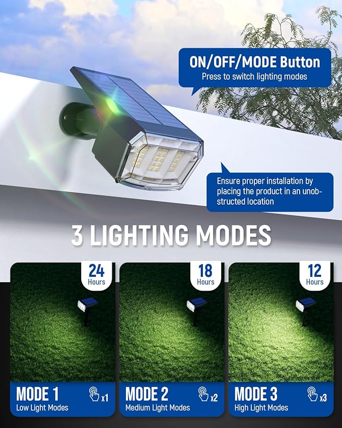 Solar Spot Lights Outdoor 63 LED 3 Lighting,Waterproof IP65 Modes Spotlights for Outside House Yard Garden Landscape Lights 3 Pack (Natural Lihgt)