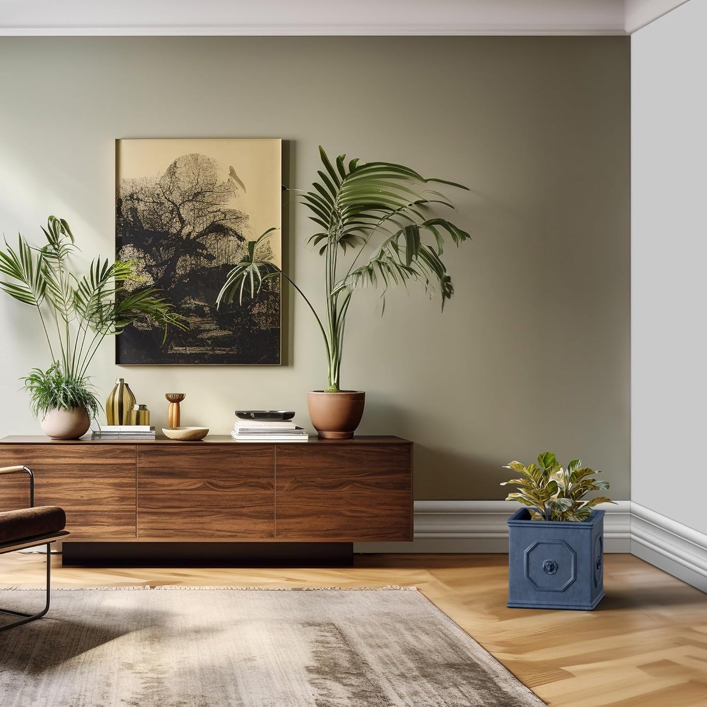 Kante Square Lion Head Concrete Planter, Classic English Style Plant Pot with Drainage Hole and Rubber Plug for Indoor Outdoor Garden Patio Home, 10.2"x10.2"x 10.2",Gravel Gray