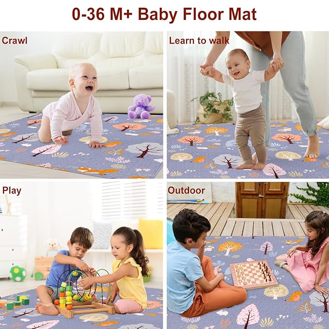 Washable Baby Play Mat Portable Playmat for Babies 63x43”, Foldable Toddler Playpen Non-Slip Baby Tummy Time Mat, Soft Floor Play Mats for Infants Extra Large Crawling