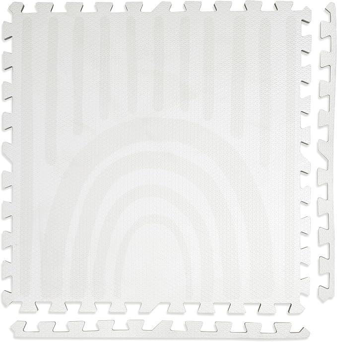 Play Platoon Non-Toxic Large Kids Play Mats for Floors, 9 Tile 72 x 72 inch - Extra-Thick Interlocking Comfortable Cushiony 24 x 24 in. Puzzle Mat with Border, Neutral Playmat Rug for Toddlers