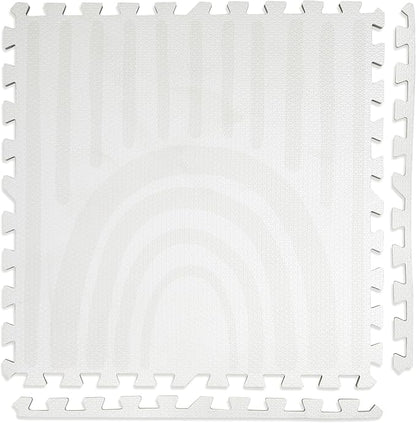 Play Platoon Non-Toxic Large Kids Play Mats for Floors, 9 Tile 72 x 72 inch - Extra-Thick Interlocking Comfortable Cushiony 24 x 24 in. Puzzle Mat with Border, Neutral Playmat Rug for Toddlers
