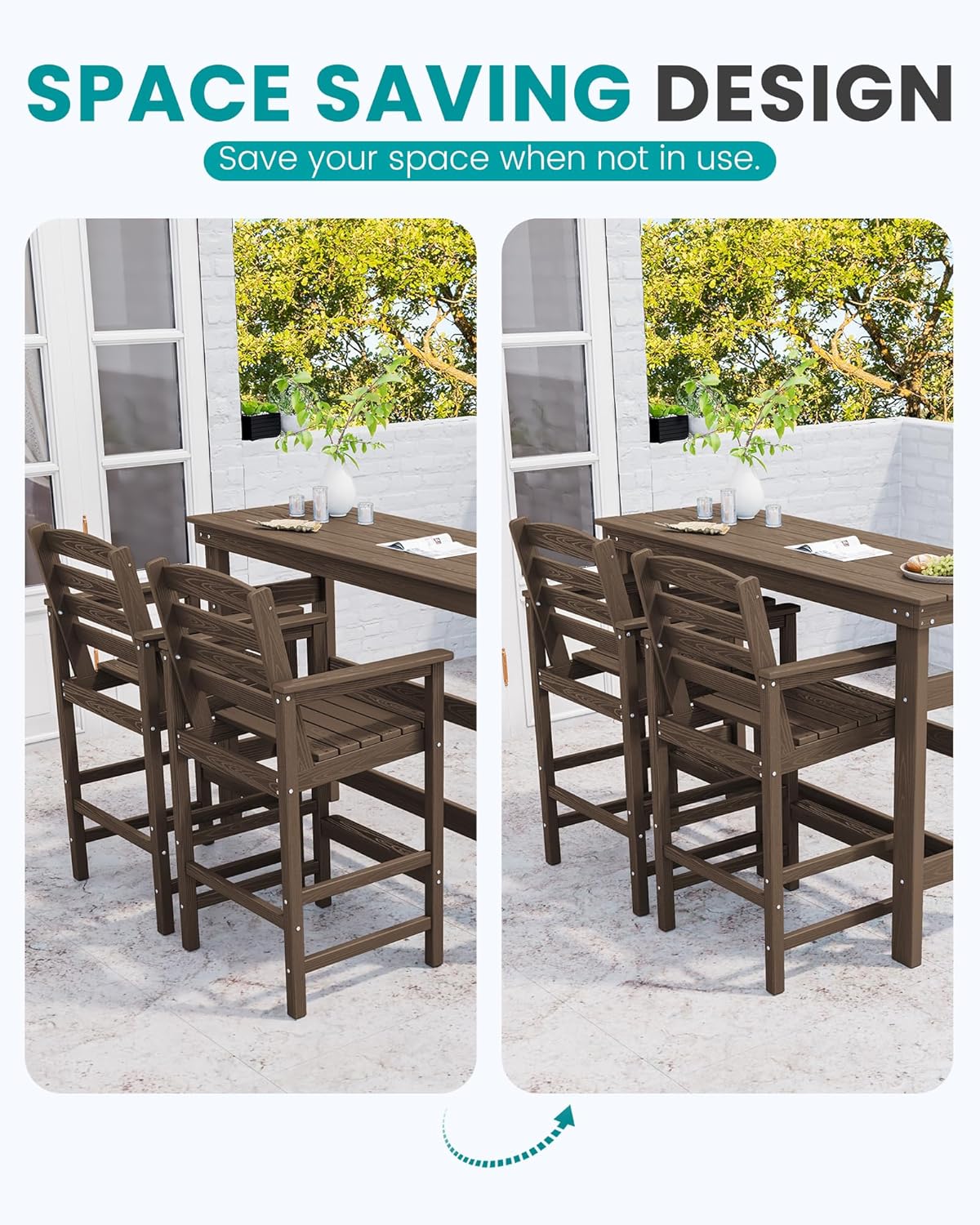 SERWALL Outdoor Bar Table and Chairs Set, Adirondack Bar Chairs Set of 2 and Bar Height Table, All Weather HDPE Outdoor Patio Bar Set, Outdoor Furniture for Outside, Poolside, Backyard, Garden, Coffee