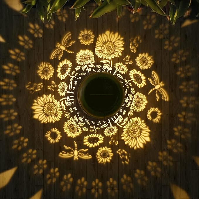 Kaixoxin Solar Garden Decor Metal Lantern Sunflower Table Lamp Bronze Outdoor Dercoration Great Gift for Women Mon Grandma Hanging Lights for Patio Courtyard Garden