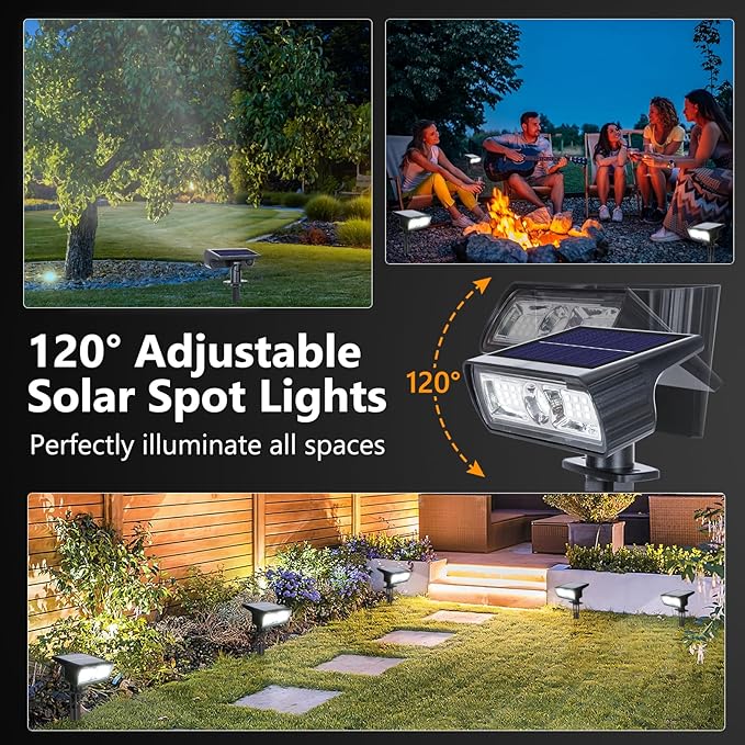 Toodour Solar Spot Lights Outdoor, 6 Pack Christmas Lights With 2 Modes, Waterproof Solar Powered Flood Landscape Lighting for Yard Garden Pathway Walkway Xmas Decor - Cool White