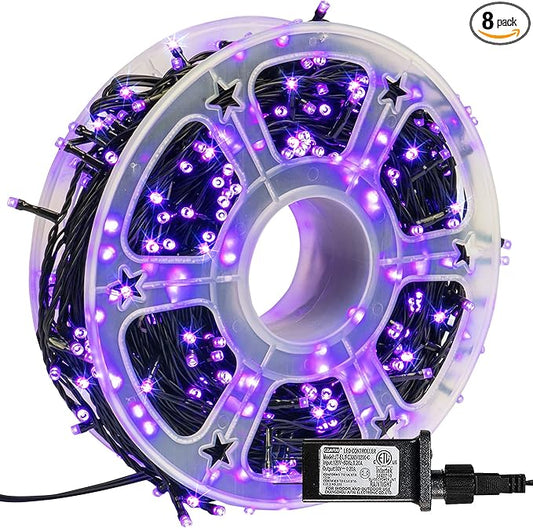 FUNPENY 164FT 500 LED Halloween Lights, 8 Modes Waterproof Plug in String Lights for Halloween Indoor Outdoor Yard Party Wedding Garden Home Decorations (Purple)