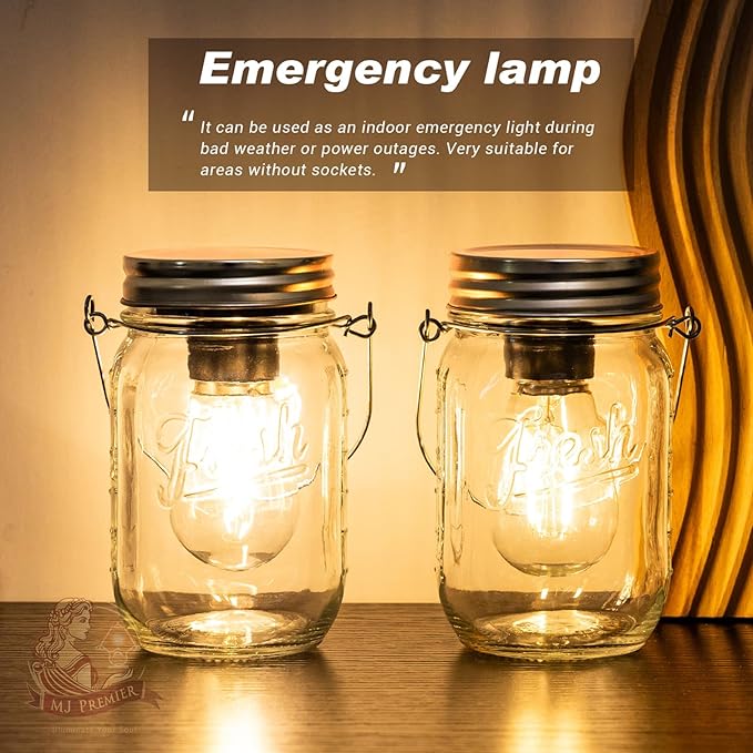 MJ Outdoor Mason Jar Lights Hanging Battery Operated Lamp Timer Cordless Lamps 2-Pack LED Decorative Garden Lanterns Glass Light for Patio Camping Courtyard Backyard Tree Hallway Stairs( Transparent)