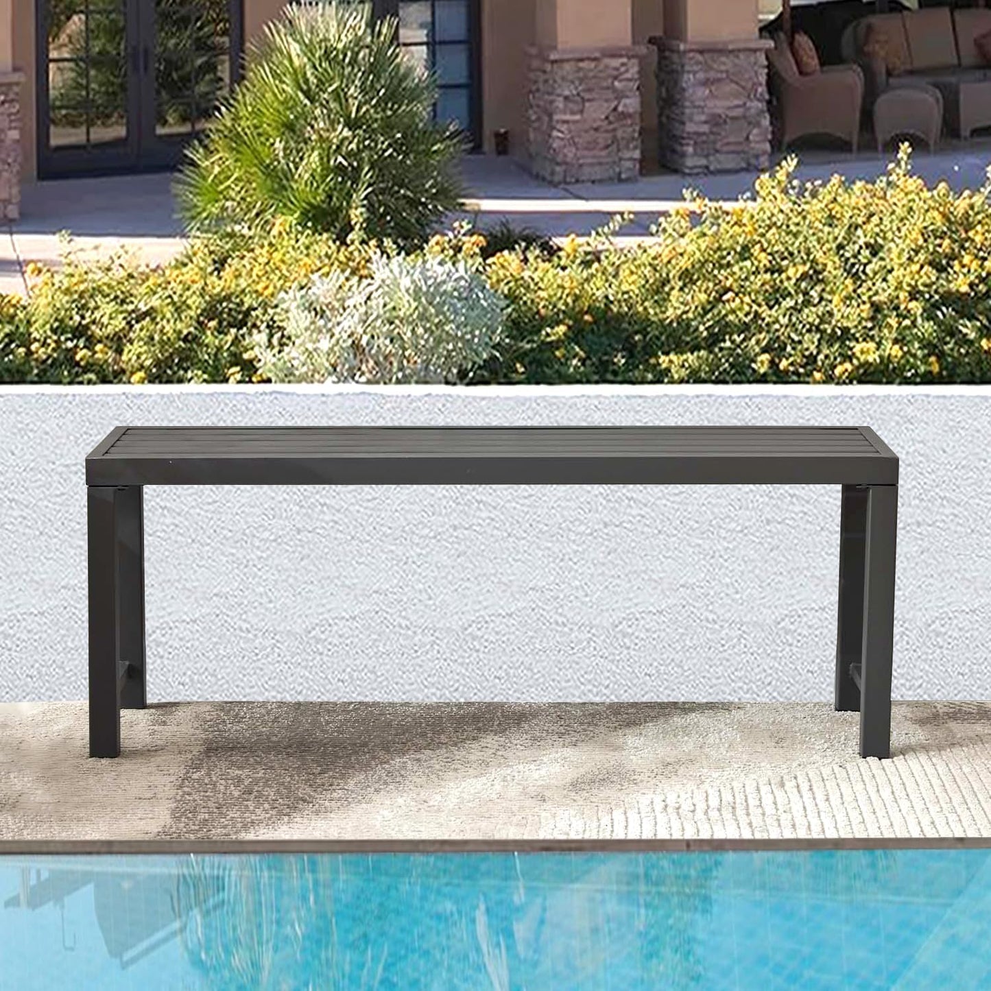 Outdoor Metal Backless Bench, 46" Patio Garden Bench for Outdoor, All Weather Outdoor Bench for Garden, Backyard, Porch, Grey